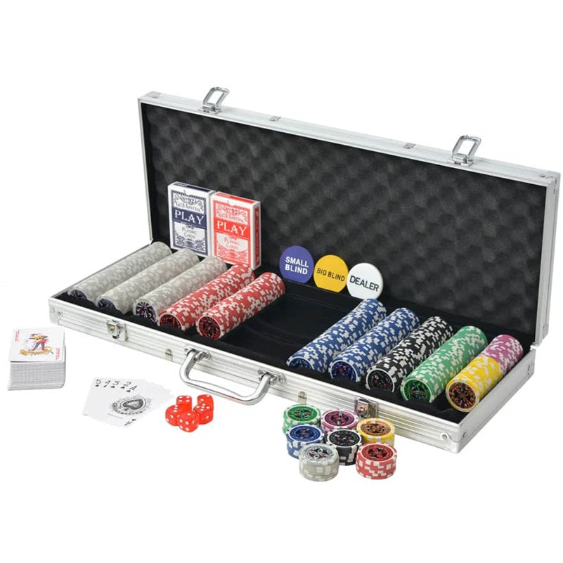 500pcs Chip Set with 2 Deck of Cards 5 Dice in Lockable Aluminum Hard Case