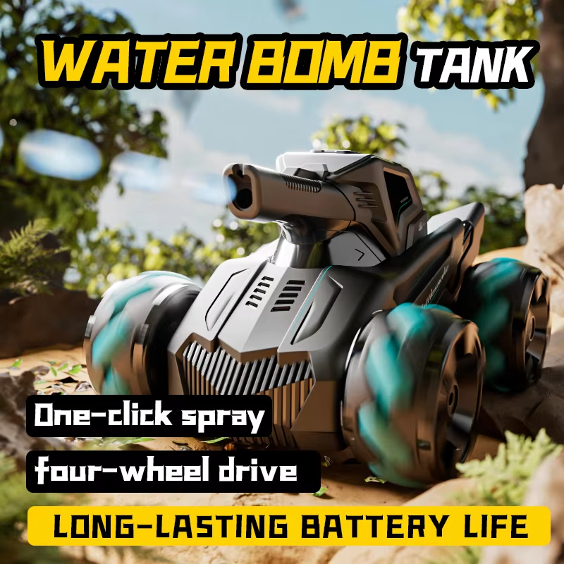 4WD Gesture Control RC Tank | Water Bomb Spray, 15km/h Speed | 2.4GHz Remote | Kids/Adults