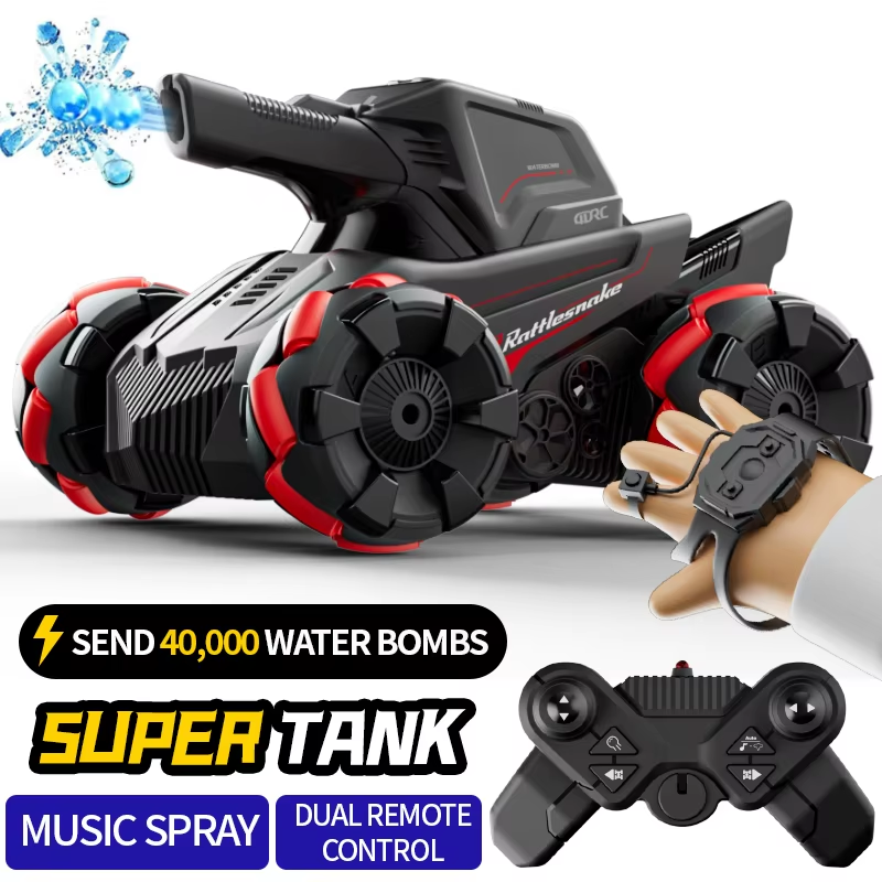 4WD Gesture Control RC Tank | Water Bomb Spray, 15km/h Speed | 2.4GHz Remote | Kids/Adults