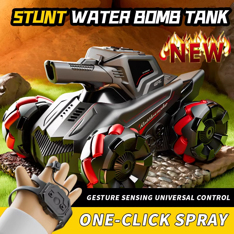 4WD Gesture Control RC Tank | Water Bomb Spray, 15km/h Speed | 2.4GHz Remote | Kids/Adults