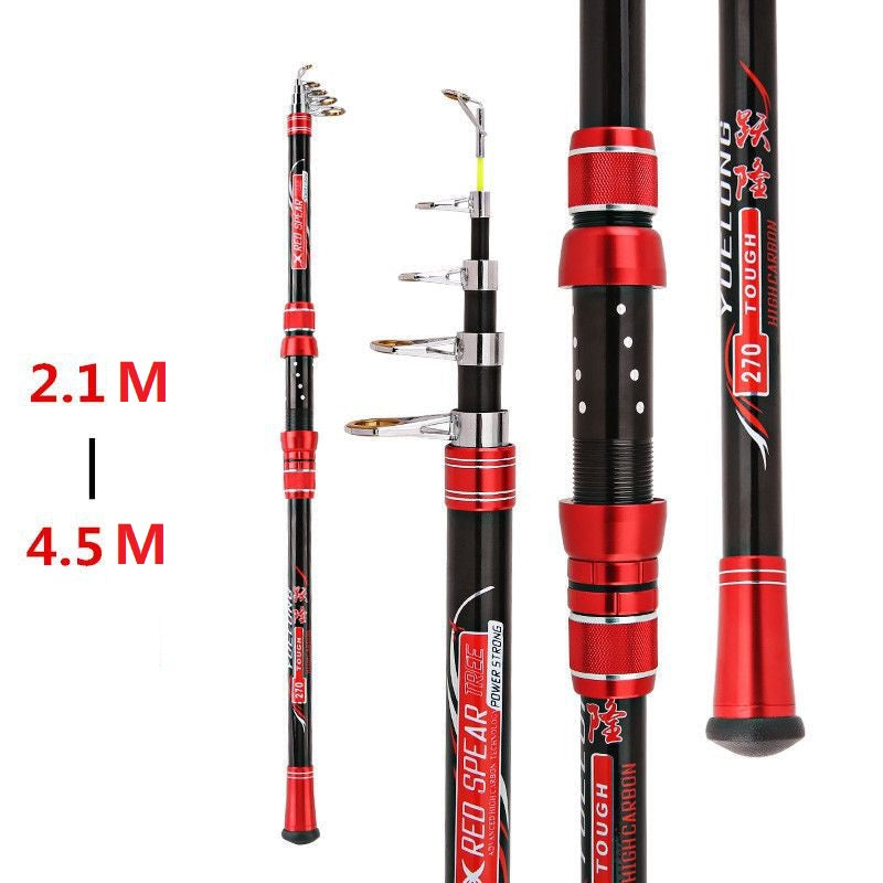 Telescopic Fishing Rod, Fiber Portable Collapsible Fishing Pole 97% Carbon Red Size 2.1/2.7/3M