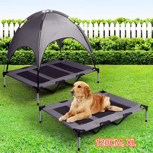 XL Elevated Dog Bed with Canopy | Sun Shade, Portable Camping Cot | Indoor/Outdoor for Small-Medium Pets