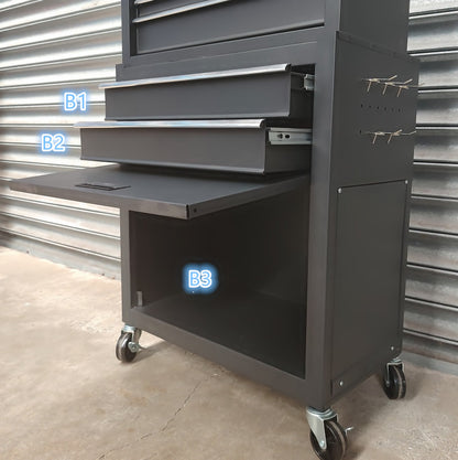Black Steel Multi-Drawer Storage Lock Box & Wheel Trolley 220