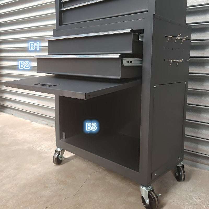 Black Steel Multi-Drawer Storage Lock Box & Wheel Trolley 220