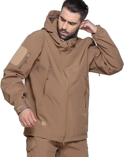 KHAKI Men's Military Tactical Soft Shell Jacket Coat Water Resistant Windbreaker