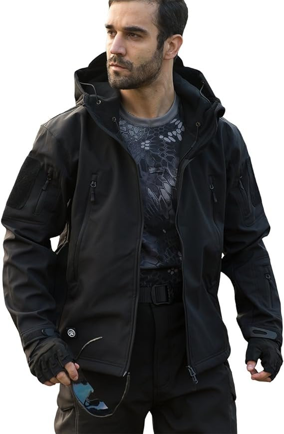 BLACK Men's Military Tactical Soft Shell Jacket Coat Water Resistant Windbreaker