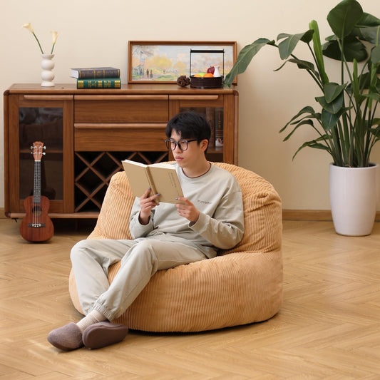 Corduroy Single Sofa with Wide Backrest KHAKI