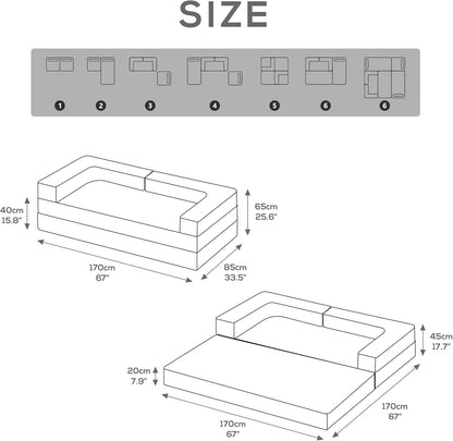 Beige Free Combination Convertible Folding Sofa Bed, Armless Foam Floor Sofa, Sleeper Floor Couch for Living Room and Bedroom Sleeper Chair with Pillow Twin Size
