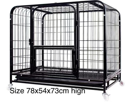 78CM Metal Pet Cage 2 Doors with Wheels Black