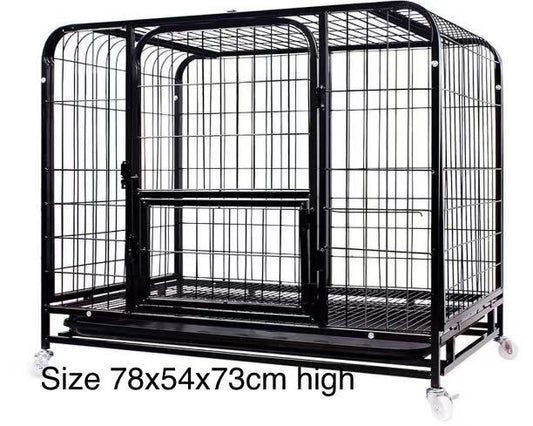 78CM Metal Pet Cage 2 Doors with Wheels Black