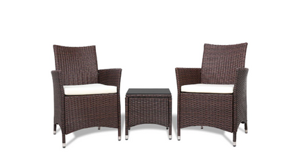 Brown 3PC Set PE/PVC Rattan Patio Chairs & Side Table 3PC Set
