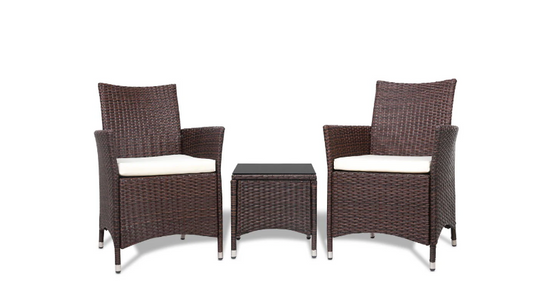 Brown 3PC Set PE/PVC Rattan Patio Chairs & Side Table 3PC Set