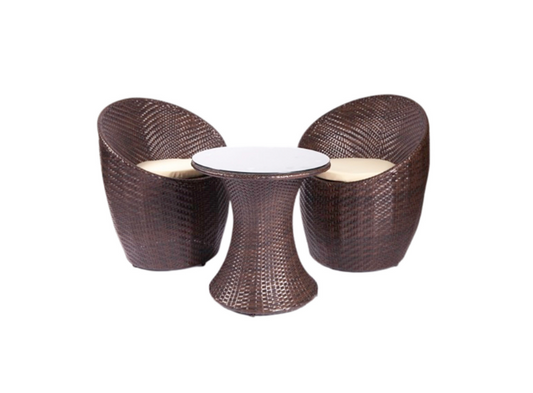 Brown PE/PVC Rattan Round 2 Chairs & 1 Side Table Set