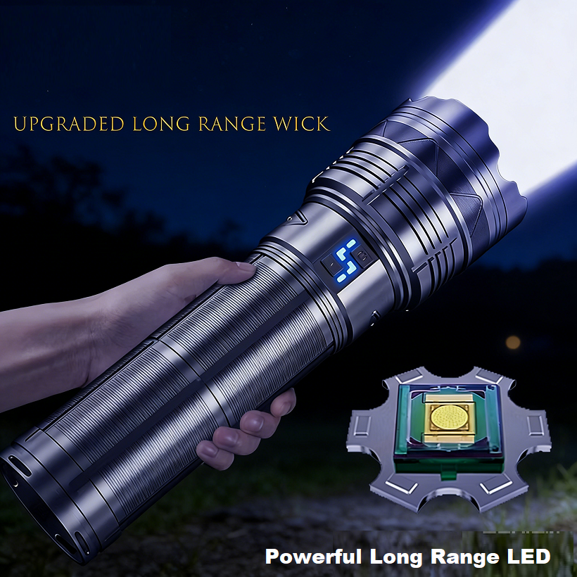 Long Range Powerful USB Input and Output Rechargeable LED Flashlight 30W 1500m