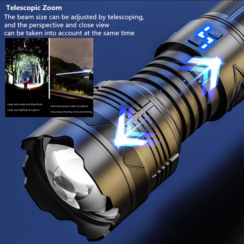 Long Range Powerful USB Input and Output Rechargeable LED Flashlight 30W 1500m