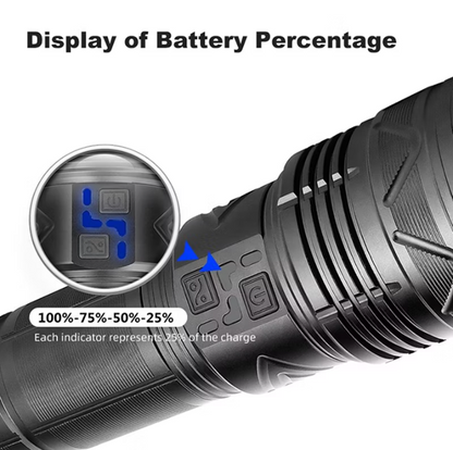 Long Range Powerful USB Input and Output Rechargeable LED Flashlight 30W 1500m