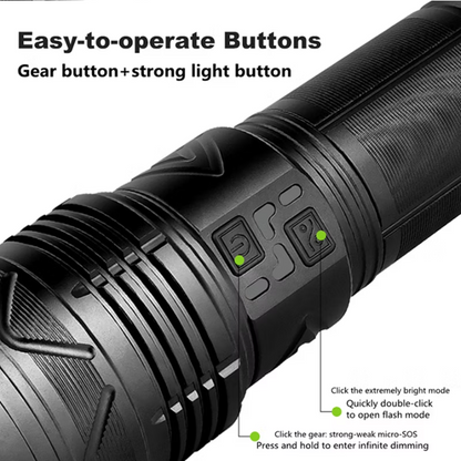 Long Range Powerful USB Input and Output Rechargeable LED Flashlight 30W 1500m