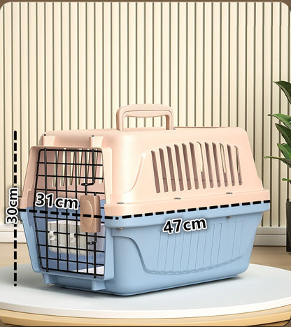 48CM Dog/Cat Airline Travel Cage/Carrier With Bowl Brown