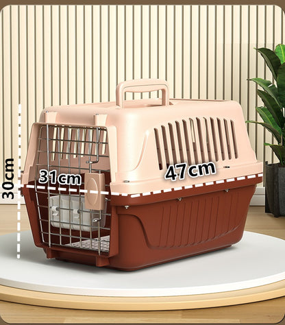 48CM Dog/Cat Airline Travel Cage/Carrier With Bowl Brown