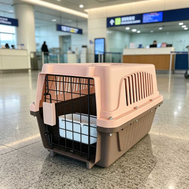 48CM Dog/Cat Airline Travel Cage/Carrier With Bowl Brown