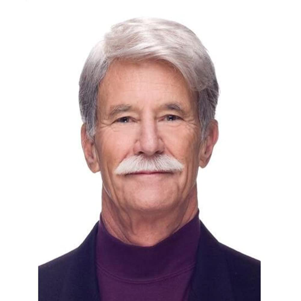 Mens Short Grey White Wigs Natural Hair Synthetic Hair Heat Resistant