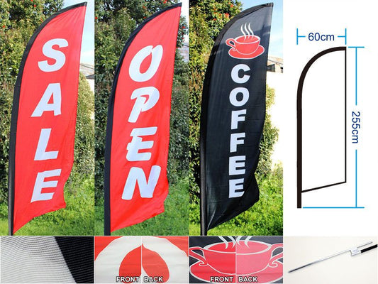 'COFFEE' 3.4m Drill/SET Commercial Feather Banner Flag Set