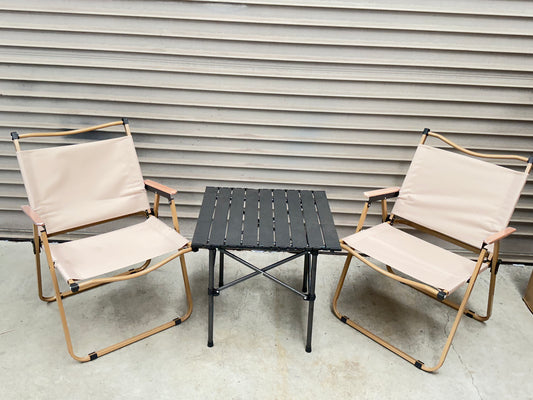 Portable Folding Camping Square Table 55X55X50cm With 2 Outdoor Foldable Chair