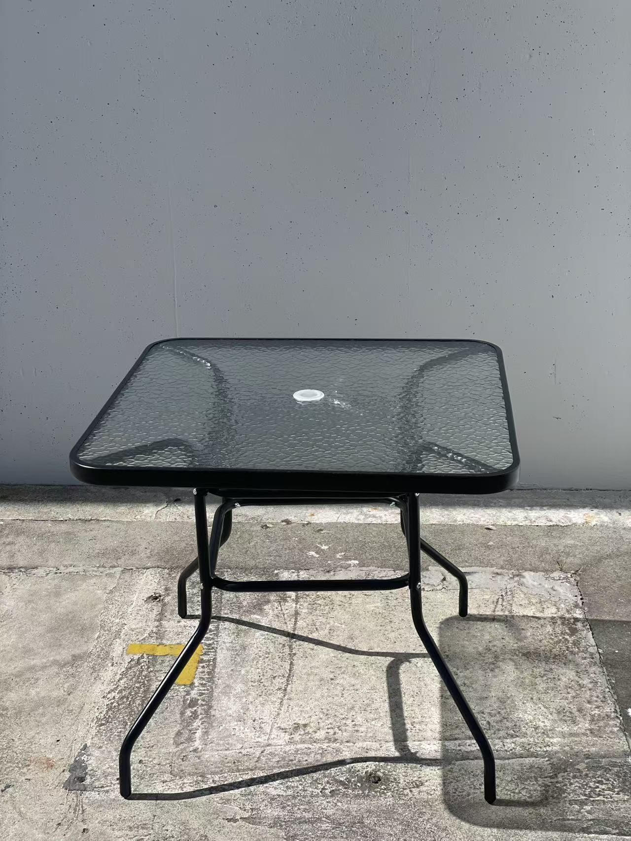 BLACK 80CM Quality Tempered Glass Square Garden Table