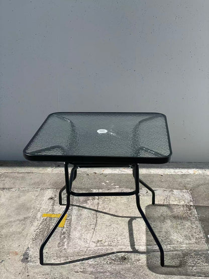 BLACK 80CM Quality Tempered Glass Square Garden Table