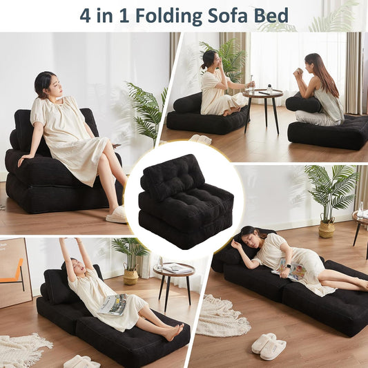 35.4x33.5 Inch Floor Pillow, Large Round Floor Cushion with Removable Washable Cover - Ultra Soft Plush Filling for Adults, Kids, Lounge, Bedroom, Reading Nook, Meditation, Corduroy, Black