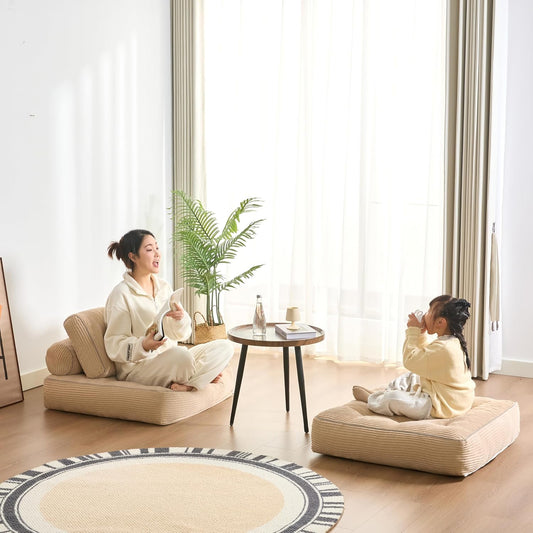 35.4x33.5 Inch Floor Pillow, Large Round Floor Cushion with Removable Washable Cover - Ultra Soft Plush Filling for Adults, Kids, Lounge, Bedroom, Reading Nook, Meditation, Corduroy KHAKI