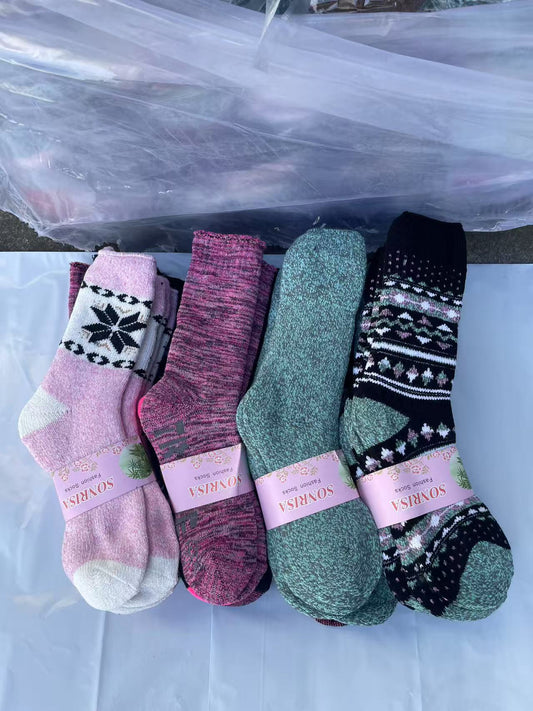 (60 Pairs) Thermal Women Socks Work Socks Cushioned Mixed Colour & Pattern