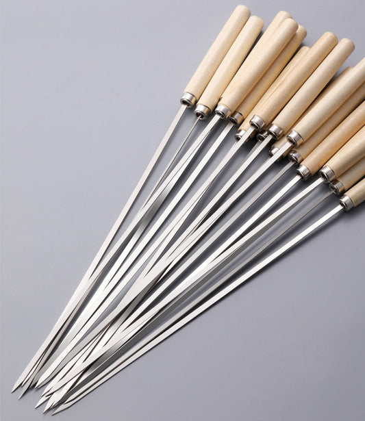 (25PCS/PACK) L 33.5cm Wooden Handle Stainless Steel BBQ Skewers