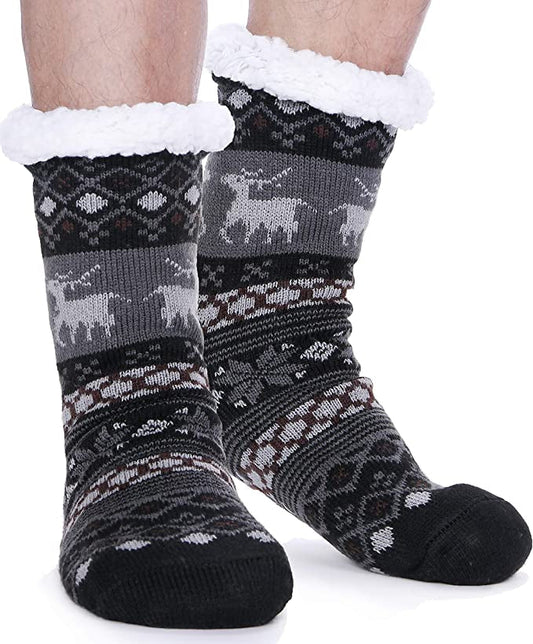6 Pairs Mens Slipper Fuzzy Socks Winter Super Warm Soft Socks with Grippers