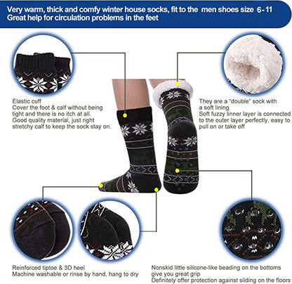6 Pairs Mens Slipper Fuzzy Socks Winter Super Warm Soft Socks with Grippers