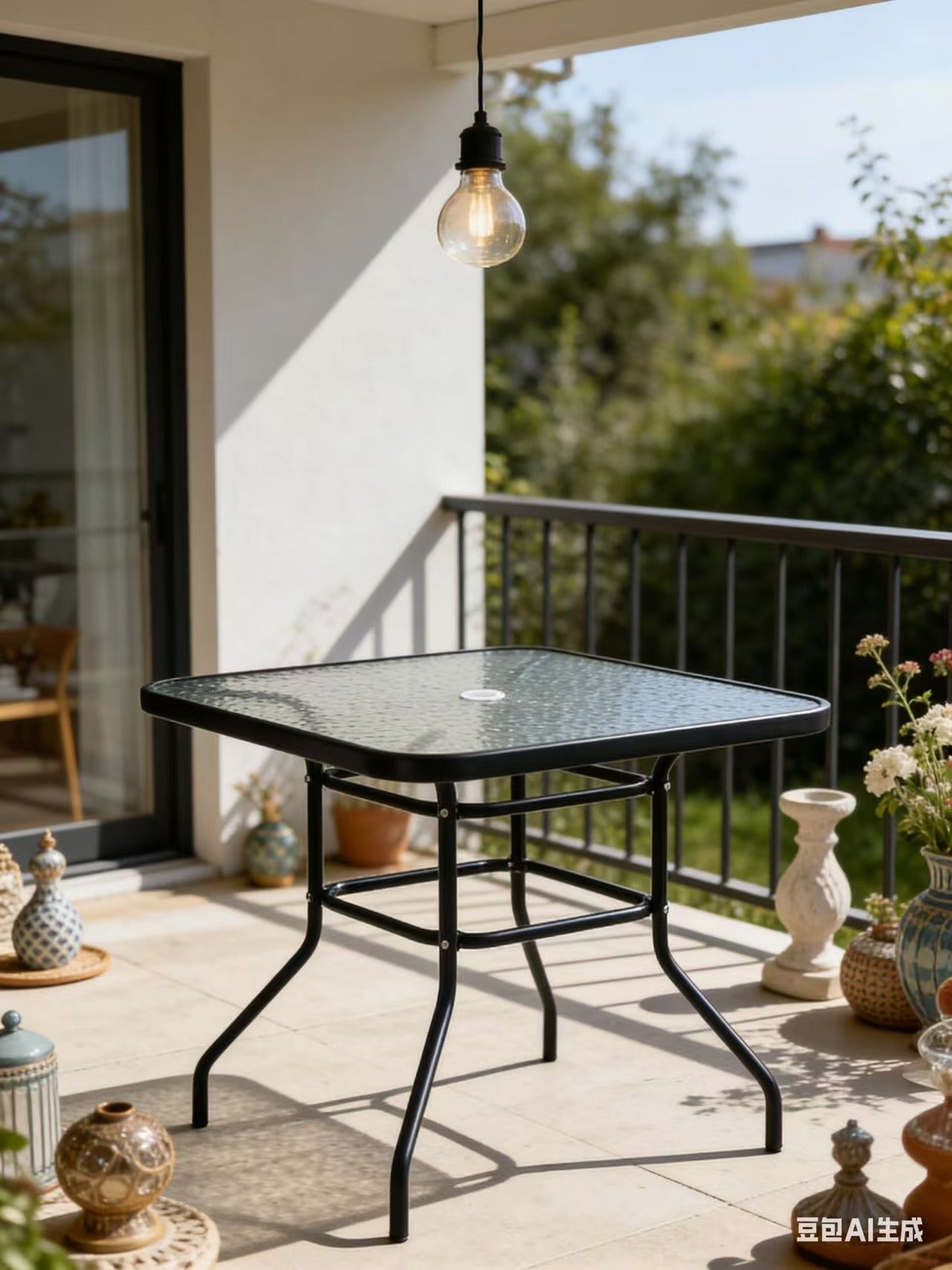 BLACK 80CM Quality Tempered Glass Square Garden Table