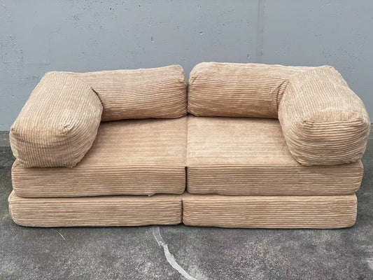 Beige Free Combination Convertible Folding Sofa Bed, Armless Foam Floor Sofa, Sleeper Floor Couch for Living Room and Bedroom Sleeper Chair with Pillow Twin Size