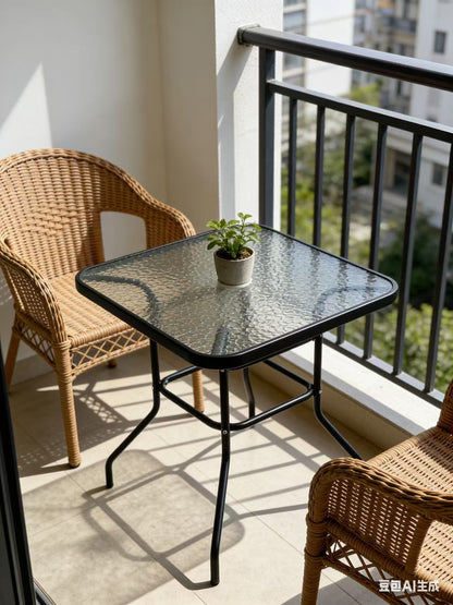 BLACK 80CM Quality Tempered Glass Square Garden Table