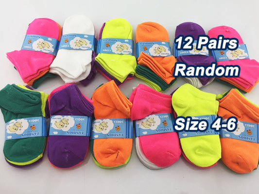 (12 Pairs) Candy Colour Kids' Ankle Socks 4 - 6