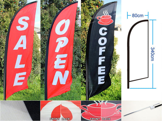 OPEN Commercial Feather Banner Flag Set OPEN sign 4m with Ground Drill