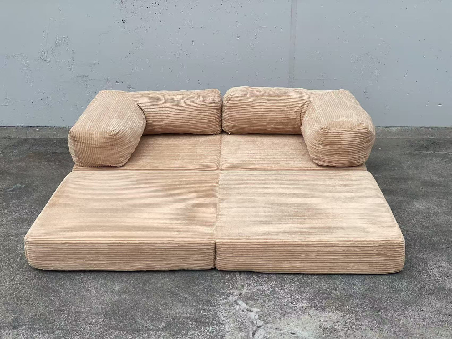 Beige Free Combination Convertible Folding Sofa Bed, Armless Foam Floor Sofa, Sleeper Floor Couch for Living Room and Bedroom Sleeper Chair with Pillow Twin Size