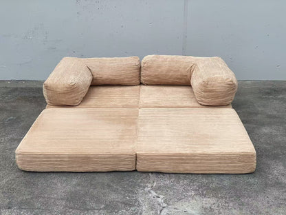 Beige Free Combination Convertible Folding Sofa Bed, Armless Foam Floor Sofa, Sleeper Floor Couch for Living Room and Bedroom Sleeper Chair with Pillow Twin Size