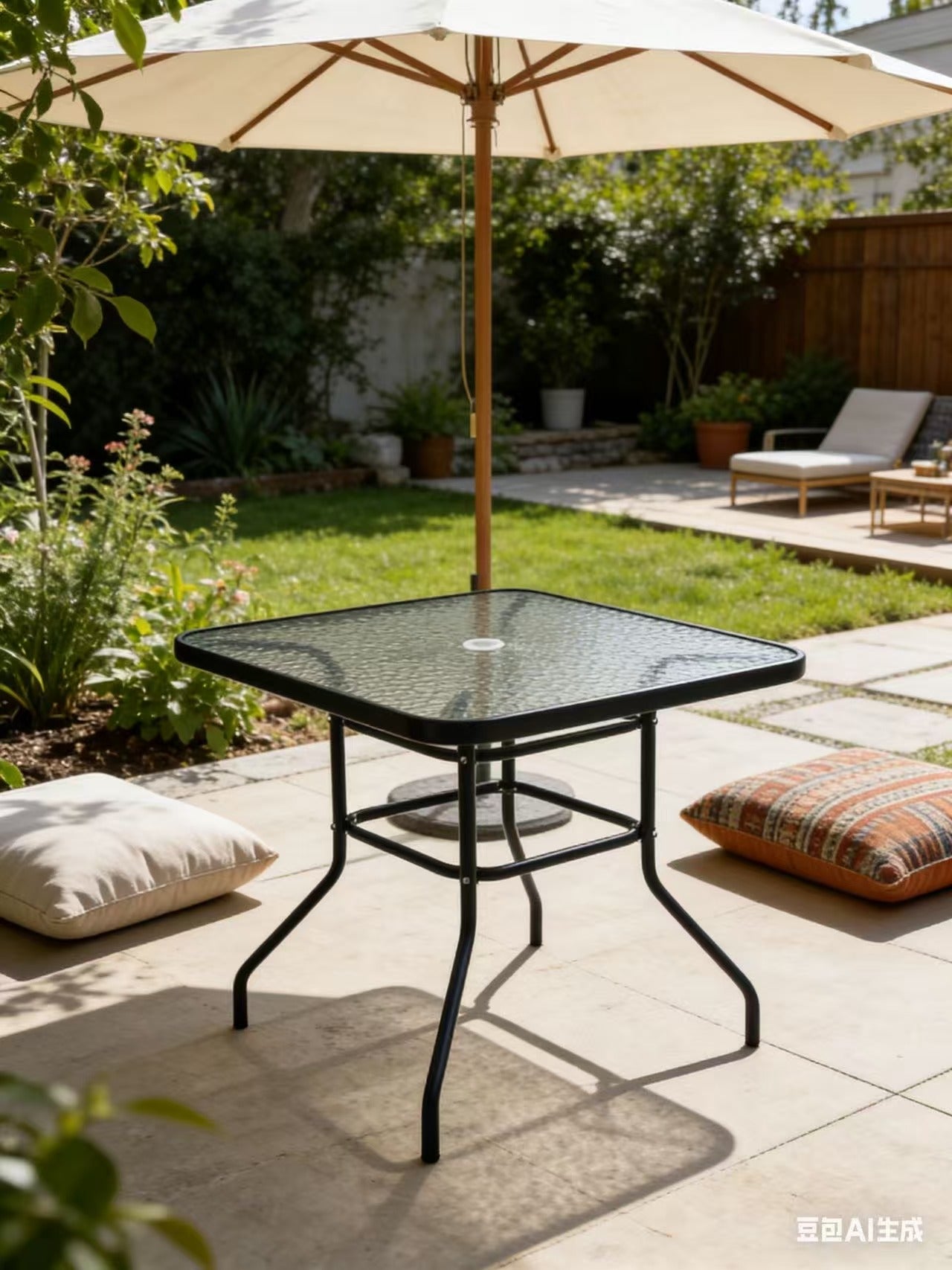BLACK 80CM Quality Tempered Glass Square Garden Table