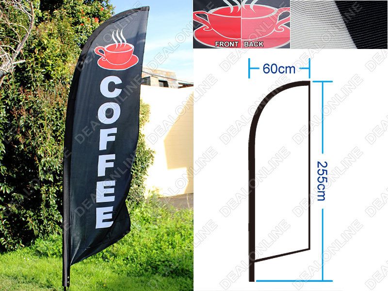 'COFFEE' 3.4m Drill/SET Commercial Feather Banner Flag Set